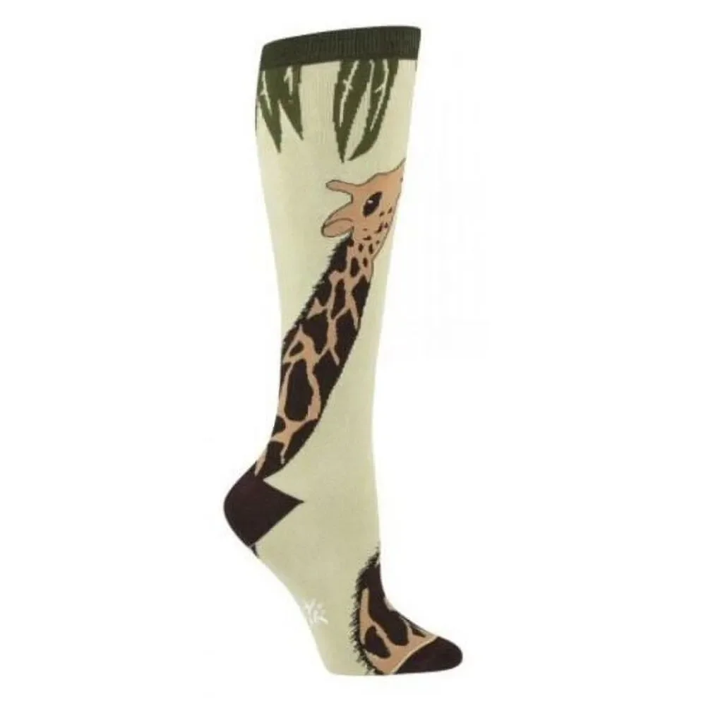 Sock It To Me Giraffe Knee High Socks Green Brown Animal NWT Style G0118